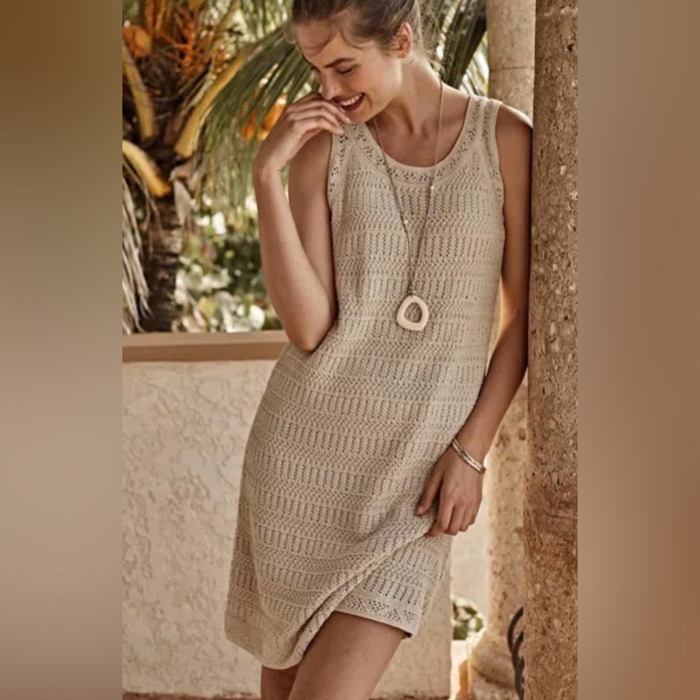 J. Jill Cream / Oyster Crochet Knit Midi Dress Cottage Core Boho
